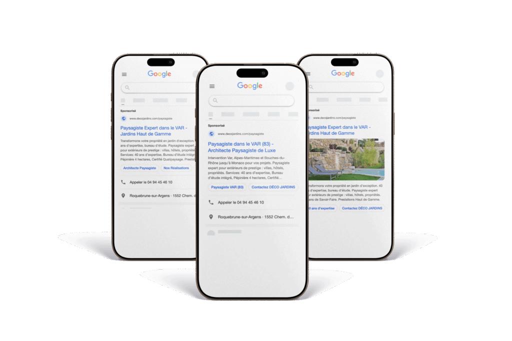 capture d'écran des publicités Google Ads de Déco Jardins